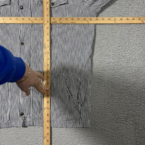 Lucchese Men's Sz XL Blue White Stripe Long Sleeve Snap Shirt Zip Up Jacket - Picture 6 of 7